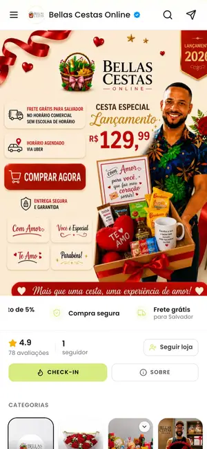 Loja Bellas Cestas Online aberta no celular