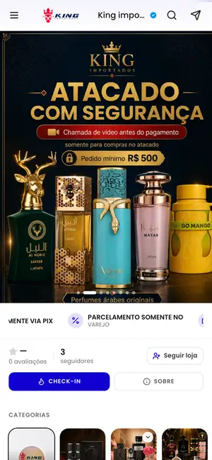 Loja King Importados aberta no celular