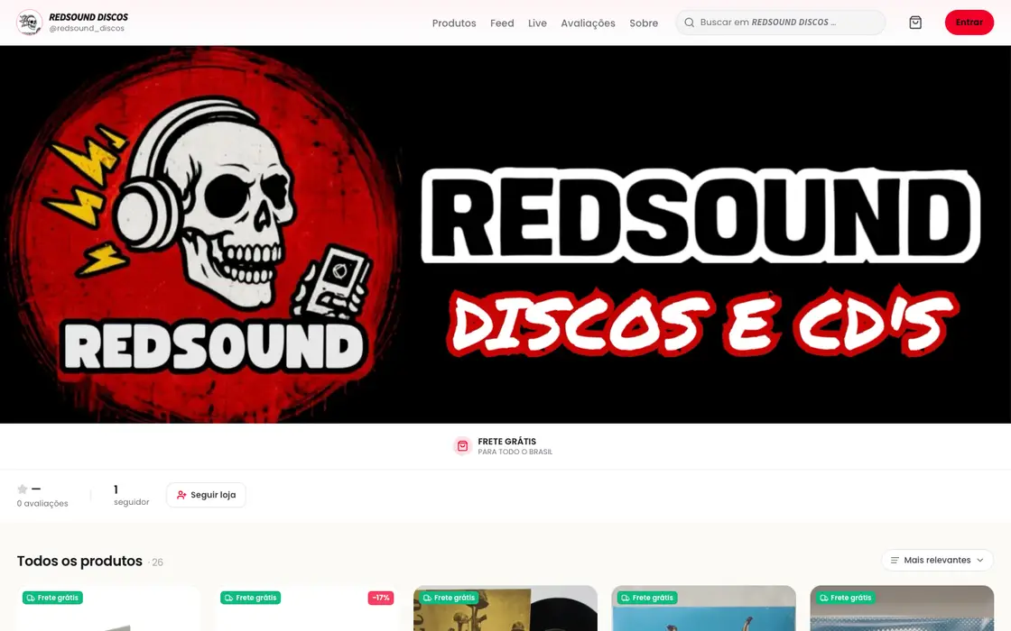 Página inicial da loja Redsound Discos no computador