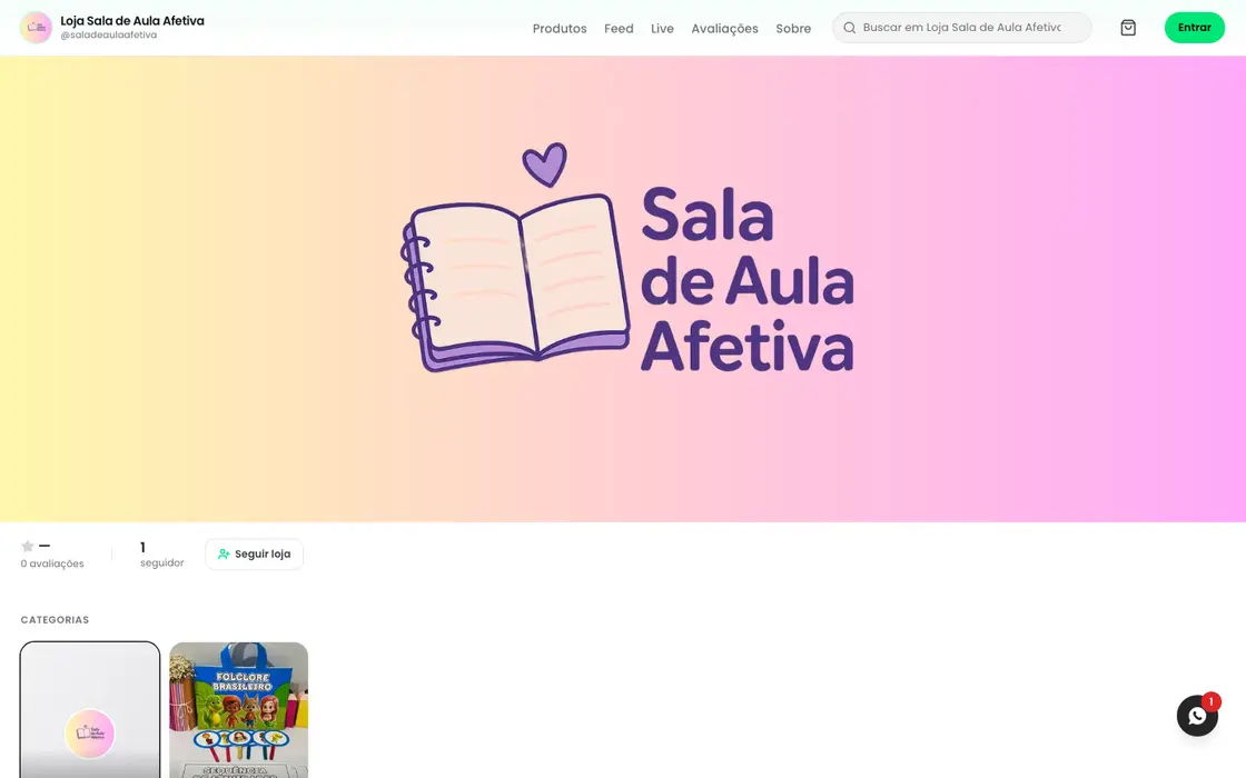 Página inicial da loja Sala de Aula Afetiva no computador