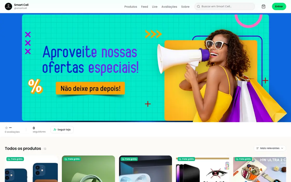 Página inicial da loja Smart Cell no computador