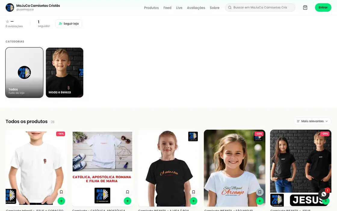 Página inicial da loja MaJuCa Camisetas Cristãs no computador