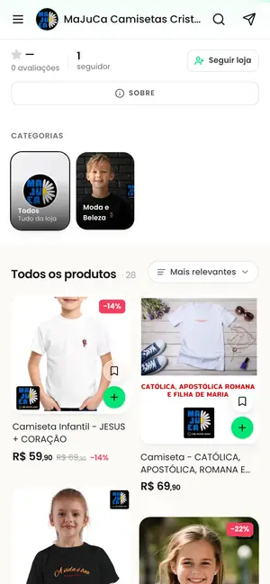 Loja MaJuCa Camisetas Cristãs aberta no celular