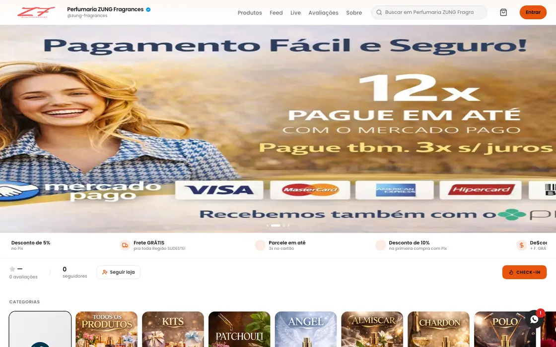 Página inicial da loja ZUNG Fragrances no computador
