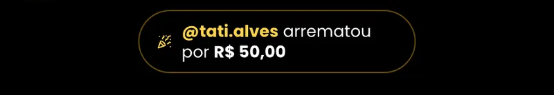 Anúncio sobre o vídeo da live: a pessoa que arrematou o produto e o valor do lance vencedor
